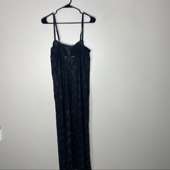 Victorias Secret Sheer Heart Patterned Black Night Gown Lingerie L - Picture 2 of 8